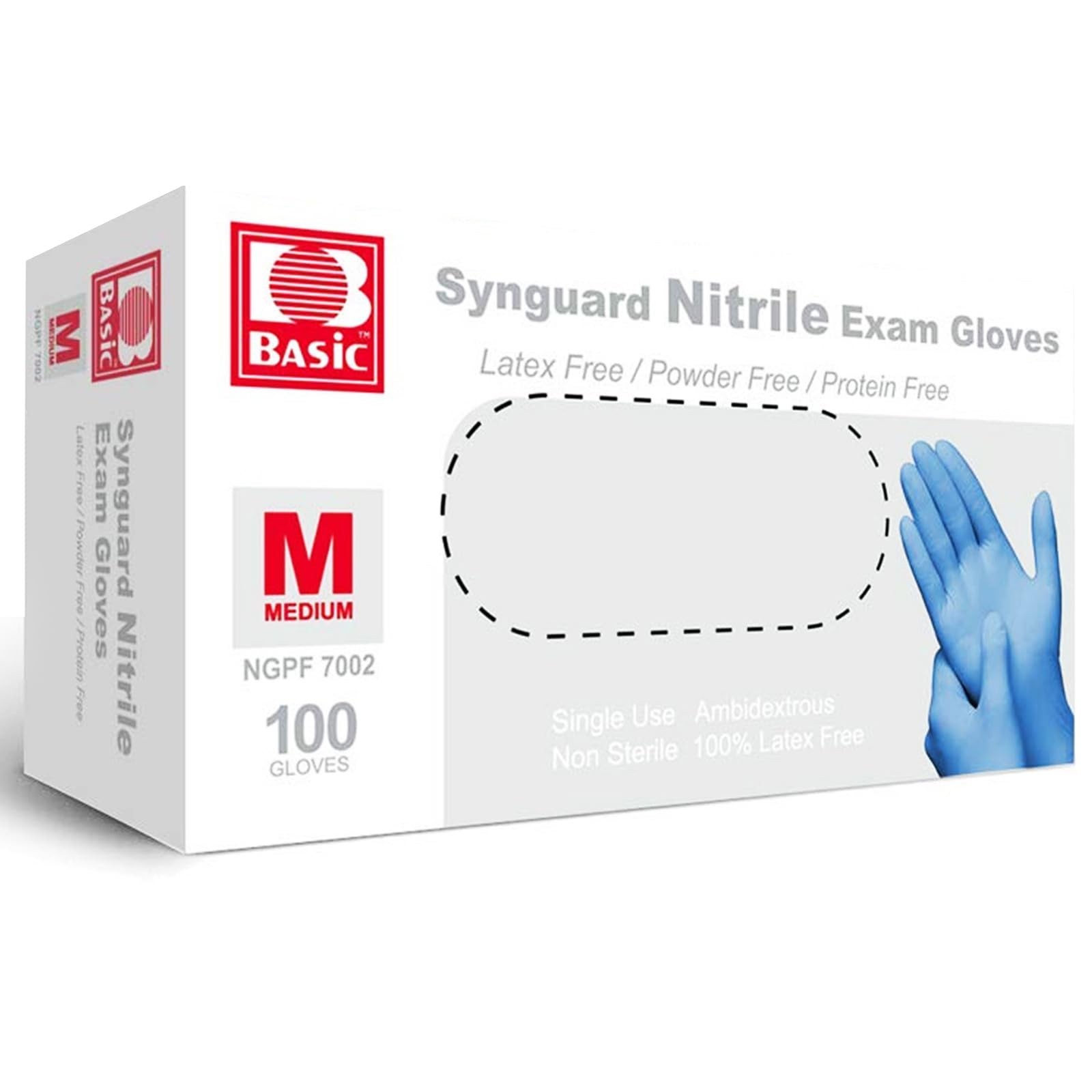 Basic Medical NGPF7002 Blue Nitrile Exam Gloves, Medium, 100 Count, LatexFree…