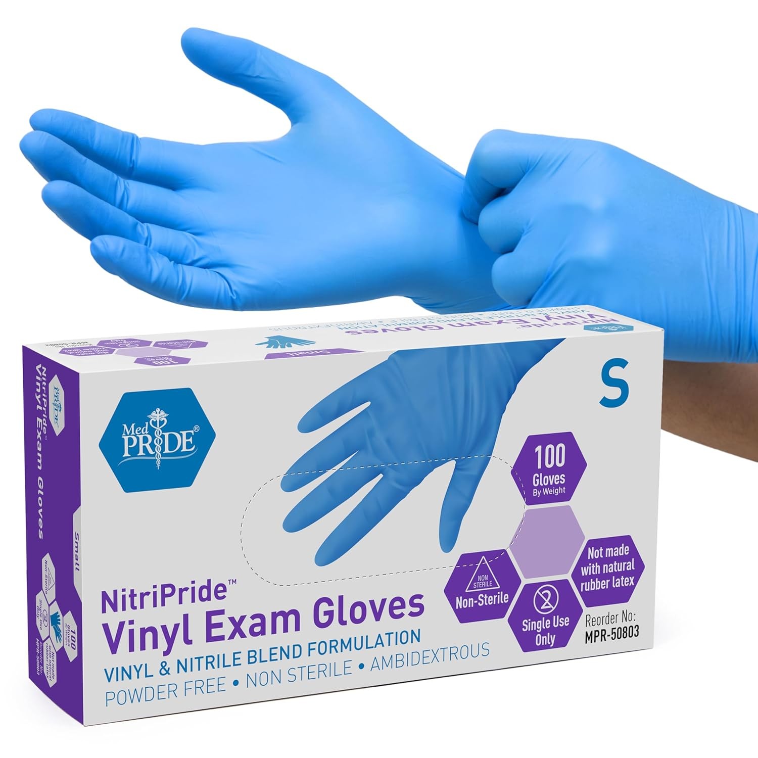 MED PRIDE Nitrile/Vinyl Blend Exam Gloves, Powder-Free, Latex-Free, Disposable,