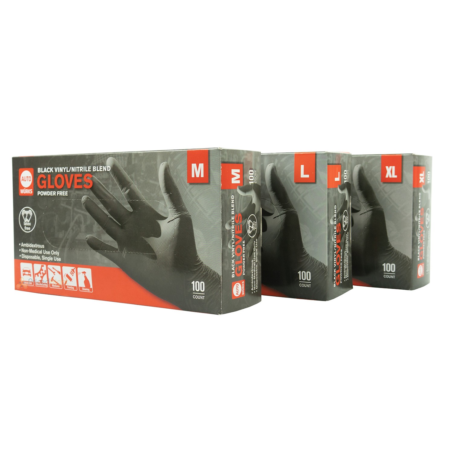 Black Nitrile Vinyl Gloves Disposable Powder Latex Free 3 Pack M L & XL 300 CT