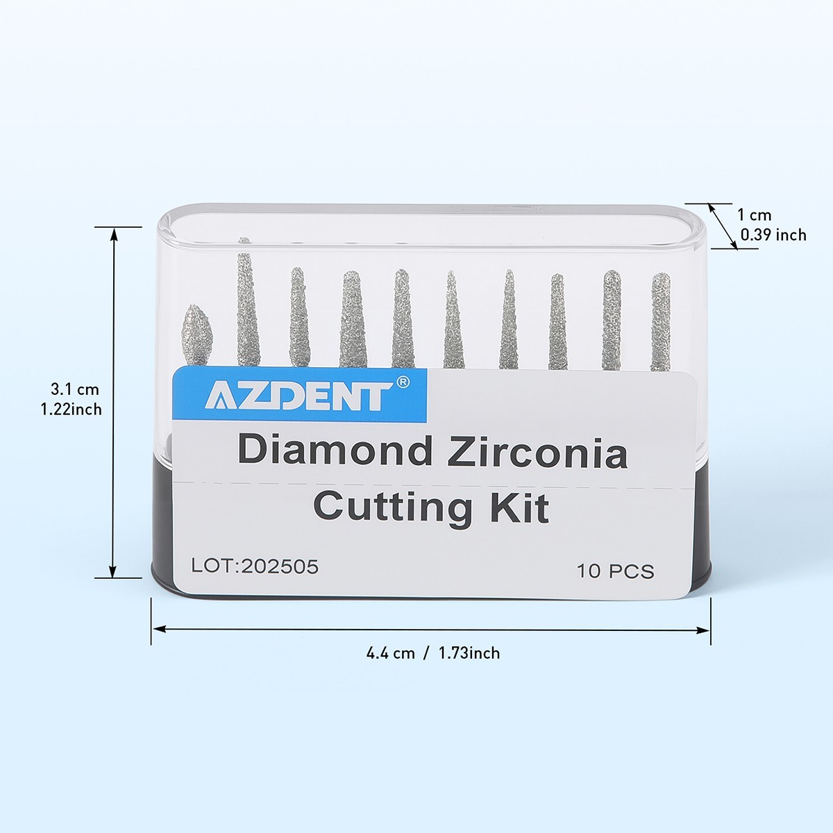 10Pc AZDENT Dental Diamond Zirconia Cutting Burs Kit Friction Grip Burs FG 1.6mm