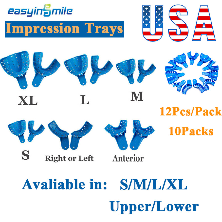 12 pcs Dental Impression Trays Perforated Plastic Denture tray Upper/Lower L/M/S
