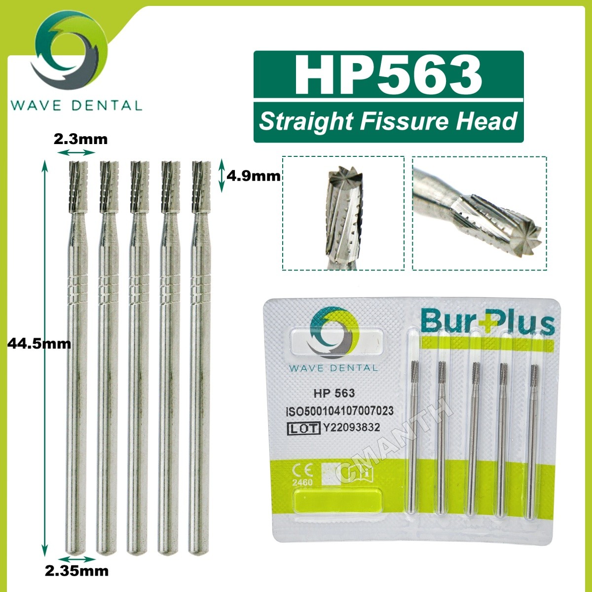 US WAVE Dental Bur Tungsten Carbide Burs HP Bur Dia 2.35mm Straight Fissure Head