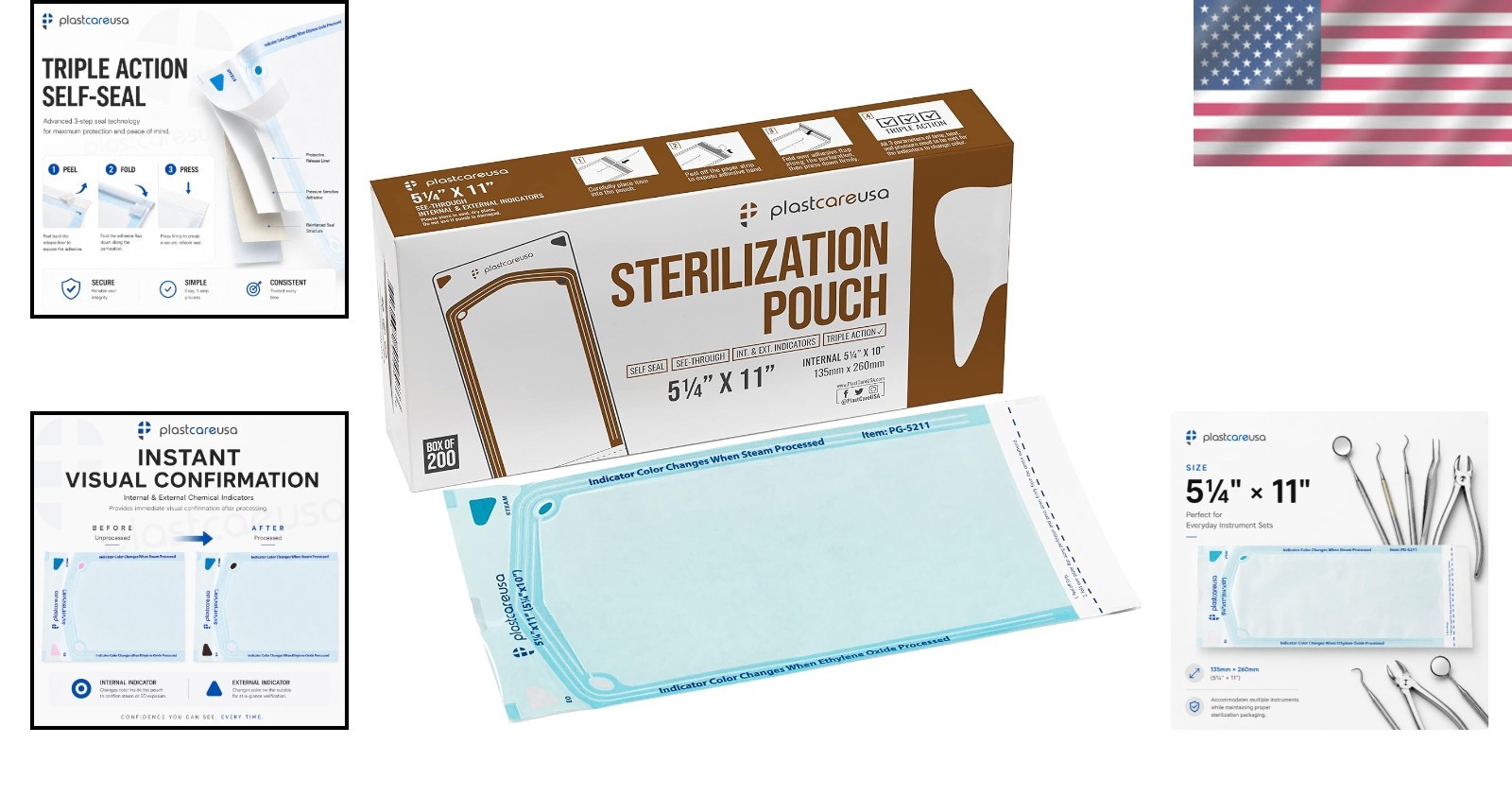 Sterilization Pouches 200 Count 5.25 x 10 Inch for Tool Organization and Safety