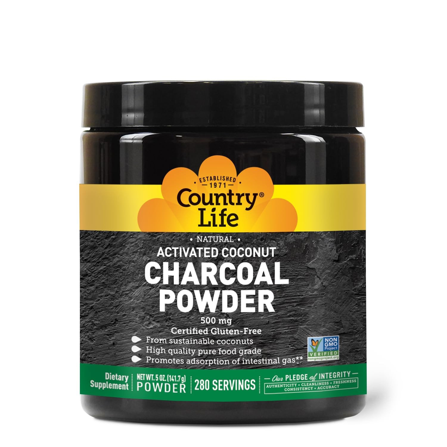 Country Life Activated Coconut Charcoal Powder 500mg – 5 Ounce (Pack of 1)