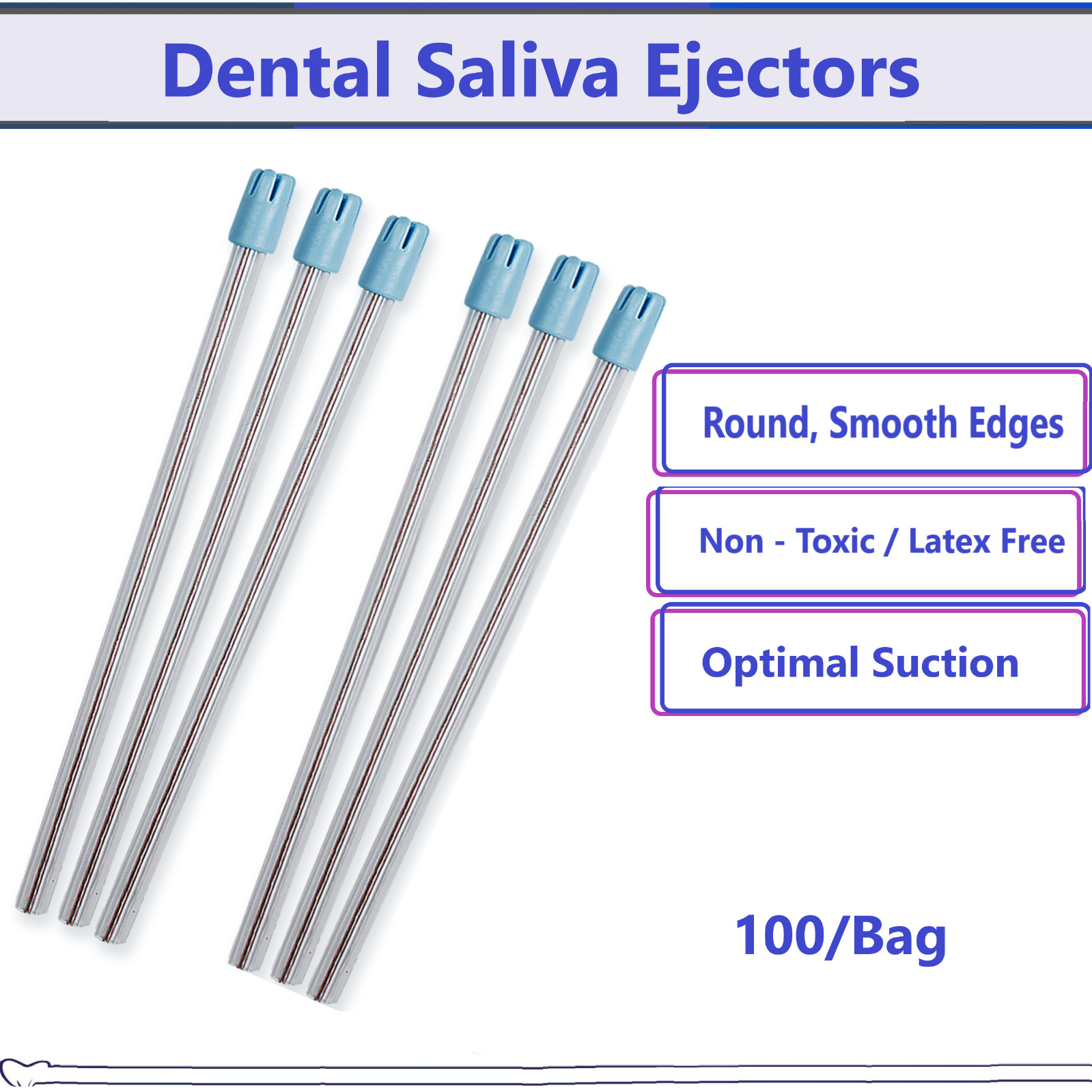 100 Dental Saliva Ejectors Ejector CLEAR/BLUE Suction Tips Disposable Top Deal!
