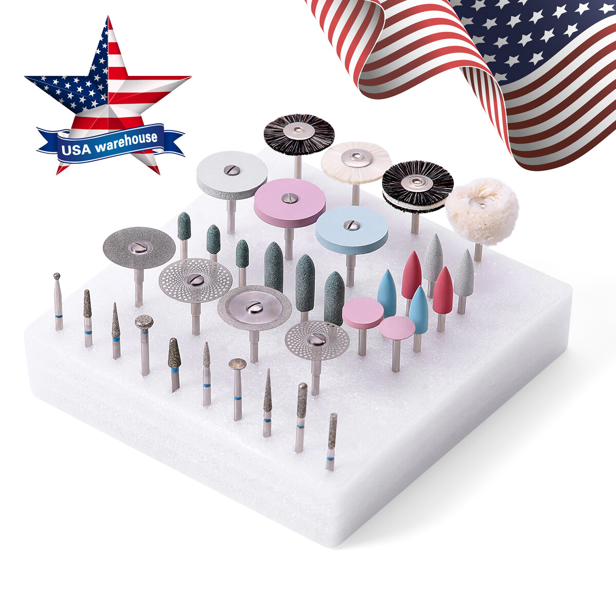 35Pcs AZDENT Dental Lab Polishing Kit Burs wheel Disc HP For Ceramics Porcelain