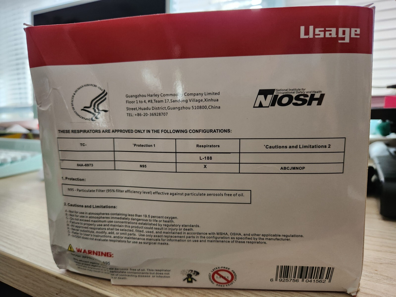 Niosh Respirator Face Mask N95 L-188 Medical Grade 20 Masks