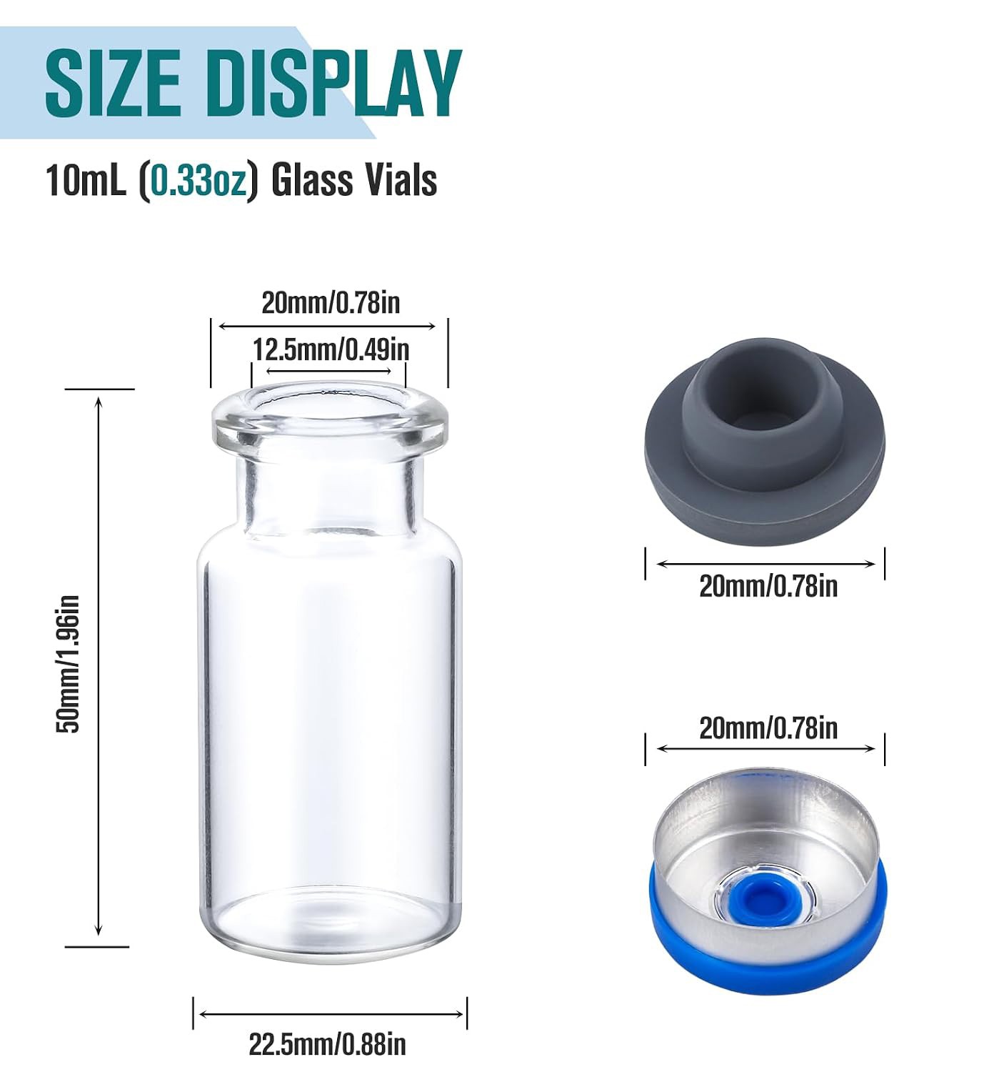 100/500/1000Pcs 10ml Lab Sample Vials Clear Glass Vials with Caps Headspace Vial