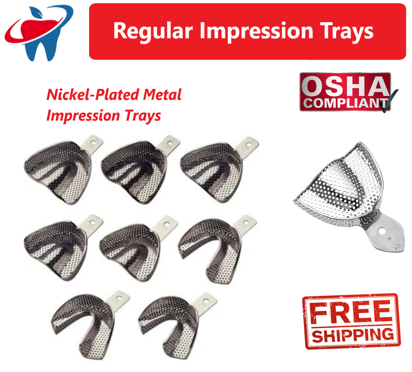 Dental Metal Perforated Regular VPS Impression Trays Metal Tray, All Sizes, 1/Ea
