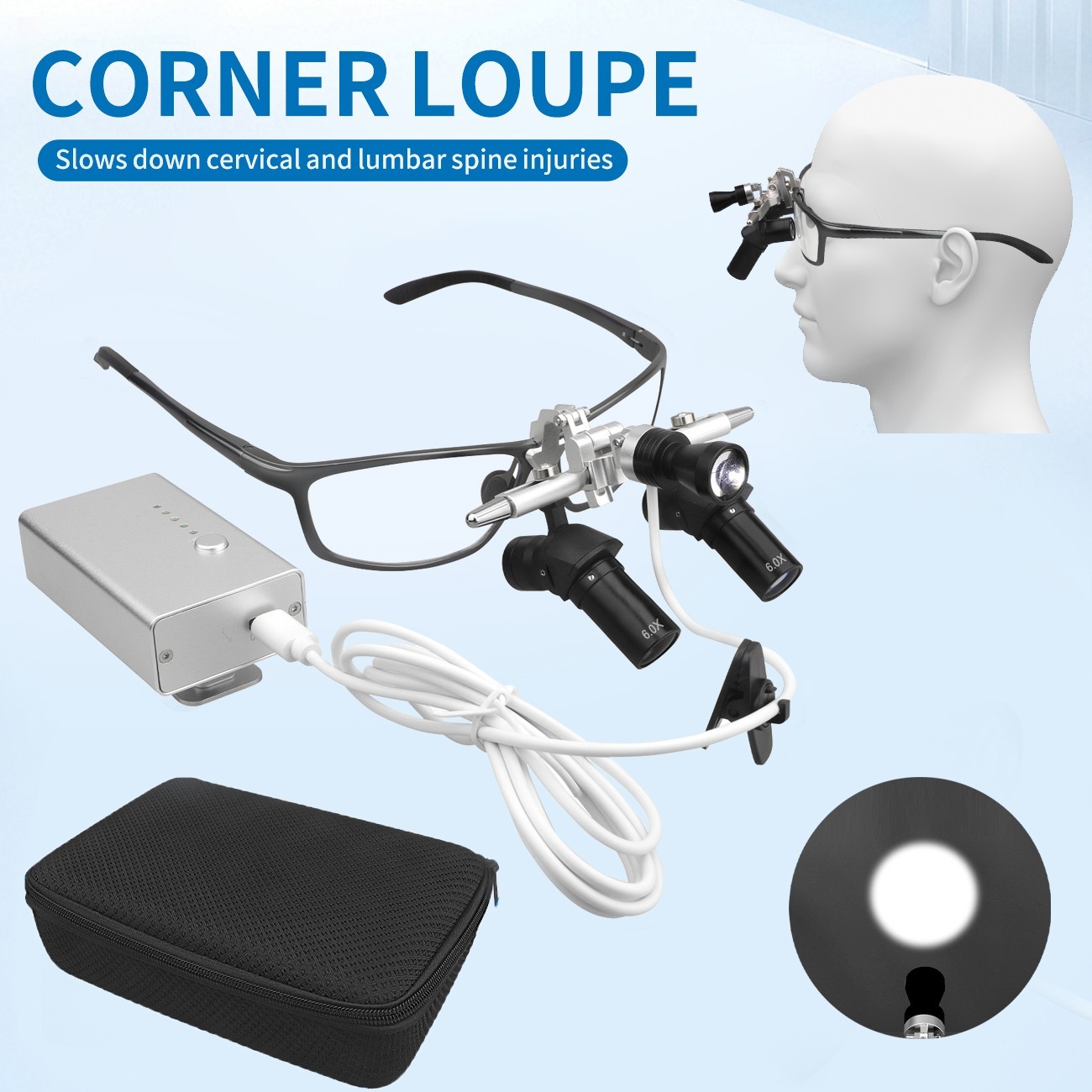 6X Dental Ergo Loupes Binocular Magnifying Glasses 5W Adjustable Spotlight US