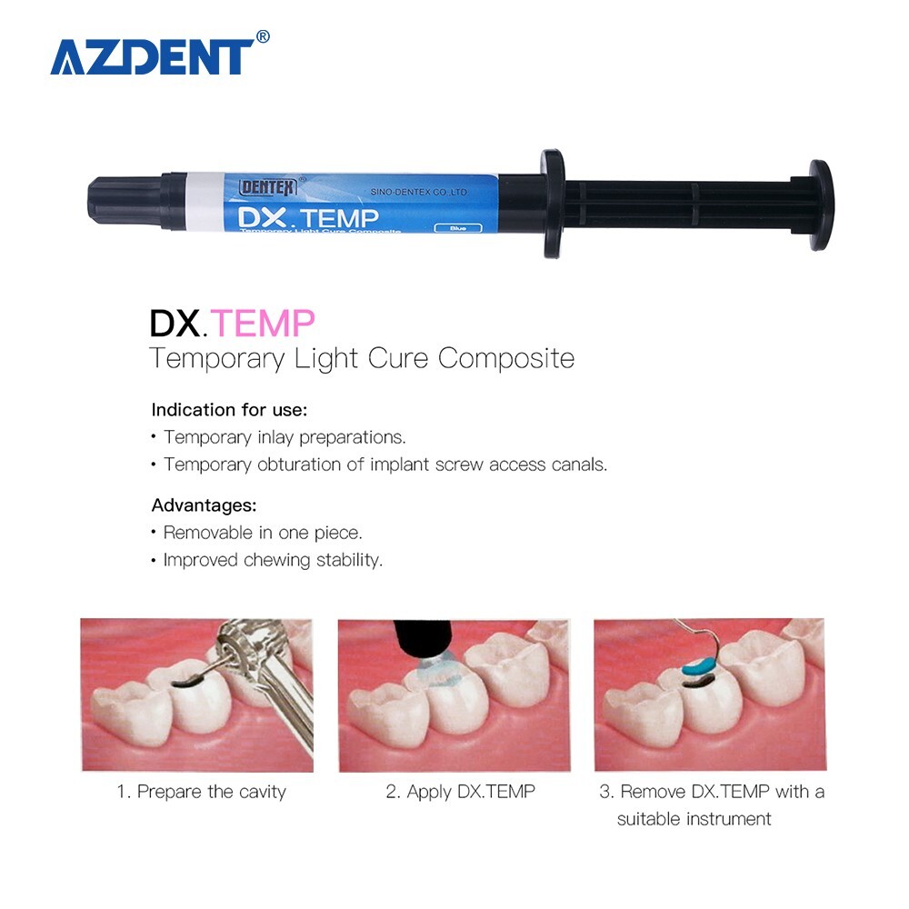 Dental Temporary Flow Light Cure Blue Filling Composite Resin DENTEX 2.5g Blue