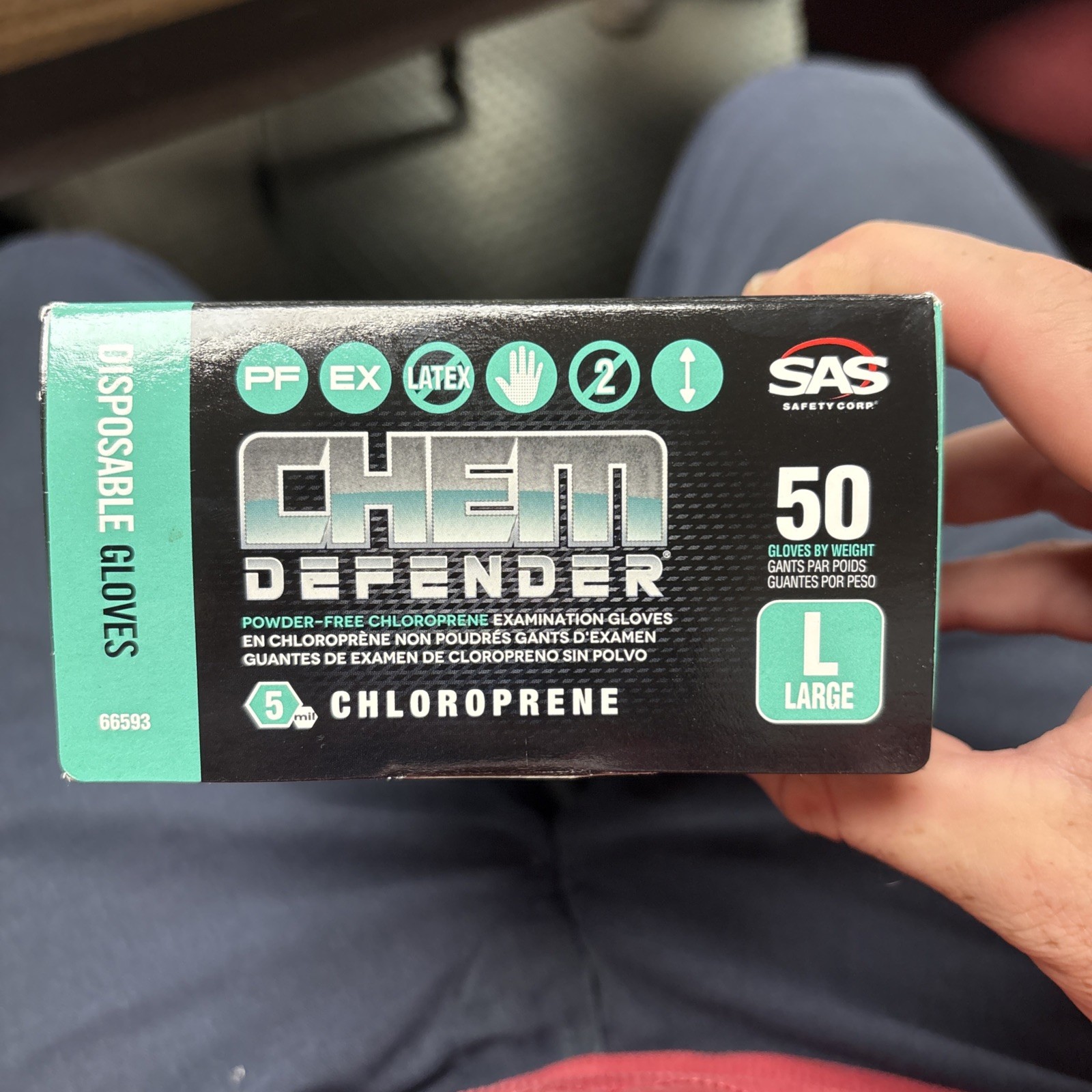 SAS Safety Chem Defender Chloroprene Exam Glove 50/Box Extra Long Choose Size