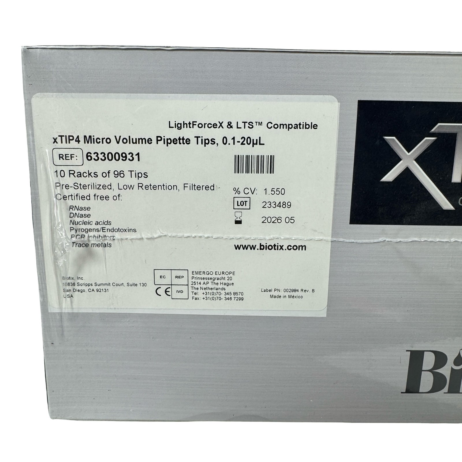 Biotix xTIP4 63300931 Filter Pipette Tips 0.1-20µL LTS 10×96 Sterile EXPIRED