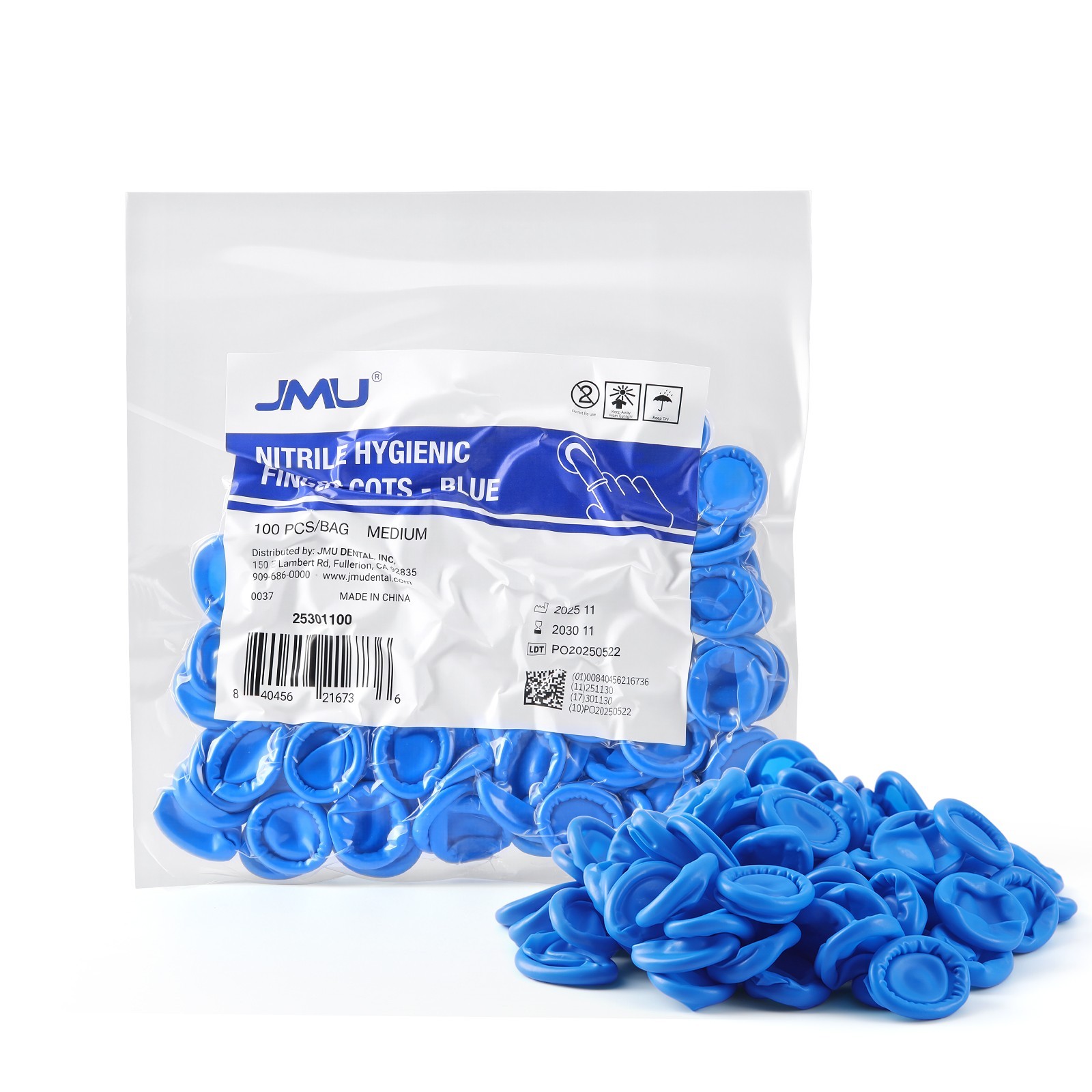 JMU Nitrile Disposable Hygienic Finger Cots for fingertip protection Blue Medium