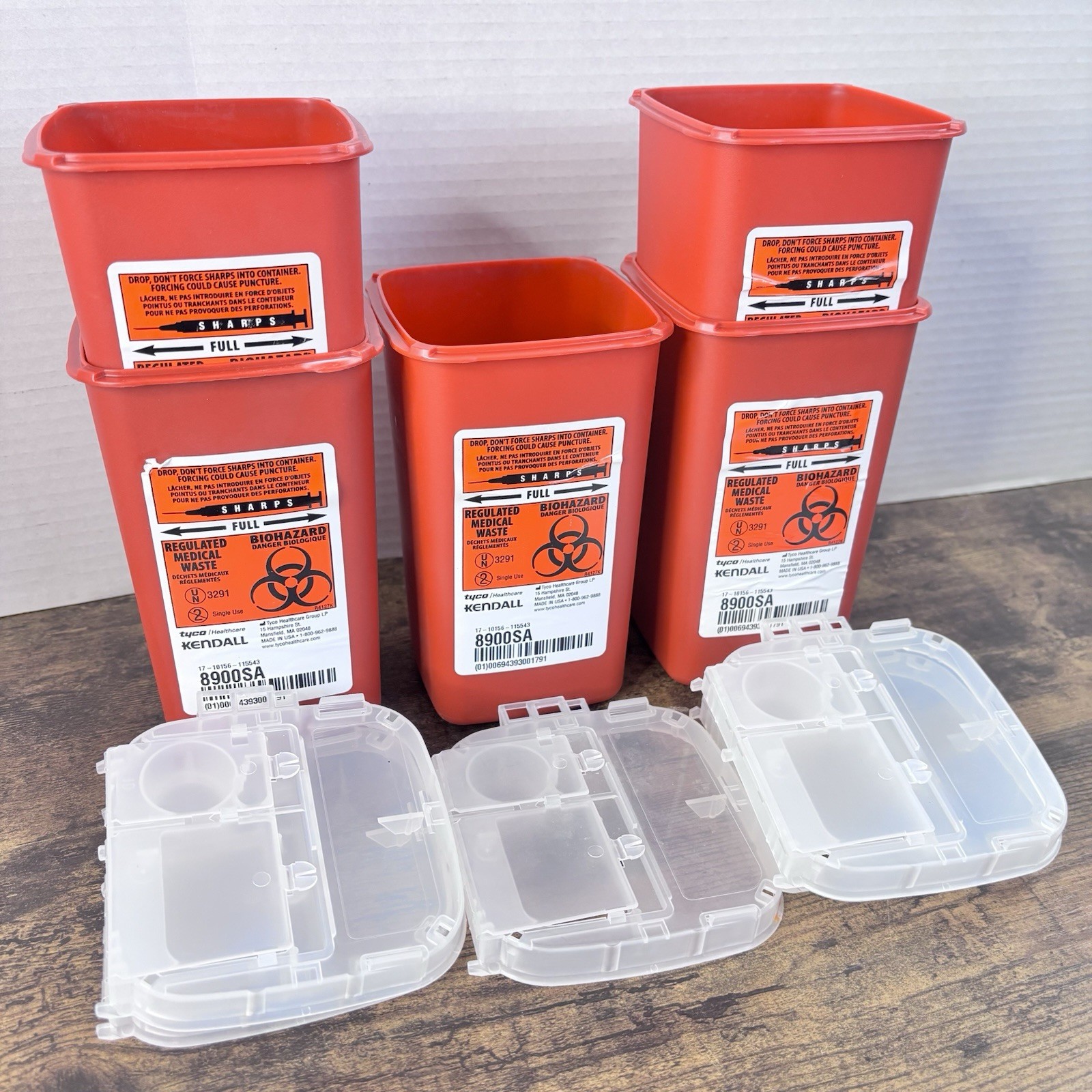 (5 Pieces) Kendall Sharps Container 1 QT Red- Model 8900SA W Lid – Free Shipping