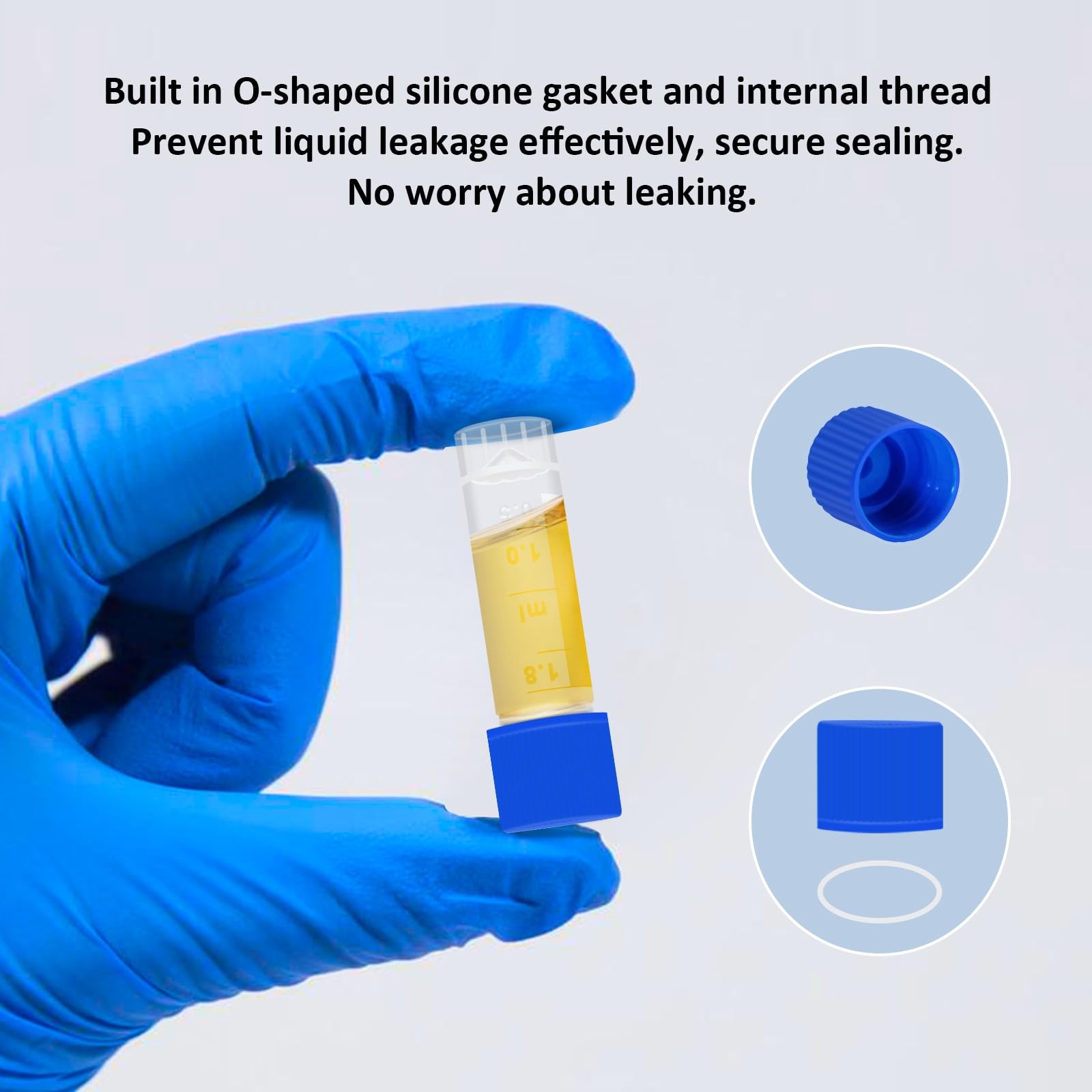 50 PCS 2ml Small Plastic Cryogenic Sample Vials Leak Proof Caps SelfStand
