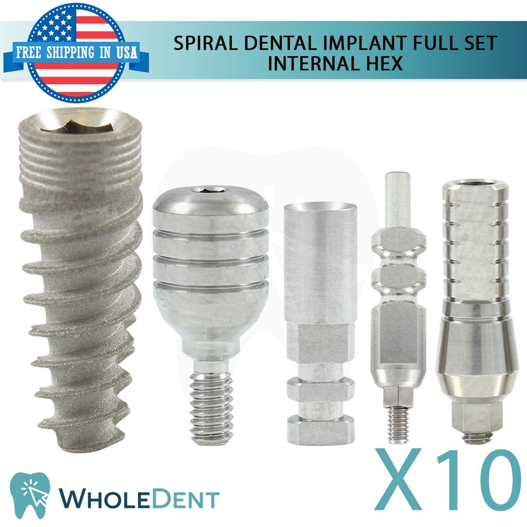 10x Dental Spiral Int Hex 2.42mm Titanium Sterile Anodized Full Set