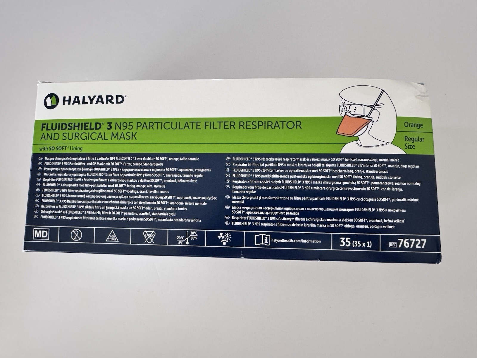 HALYARD FLUIDSHIELD N95 Respirators Mask Level 3 – One Box of 35 units #7672700