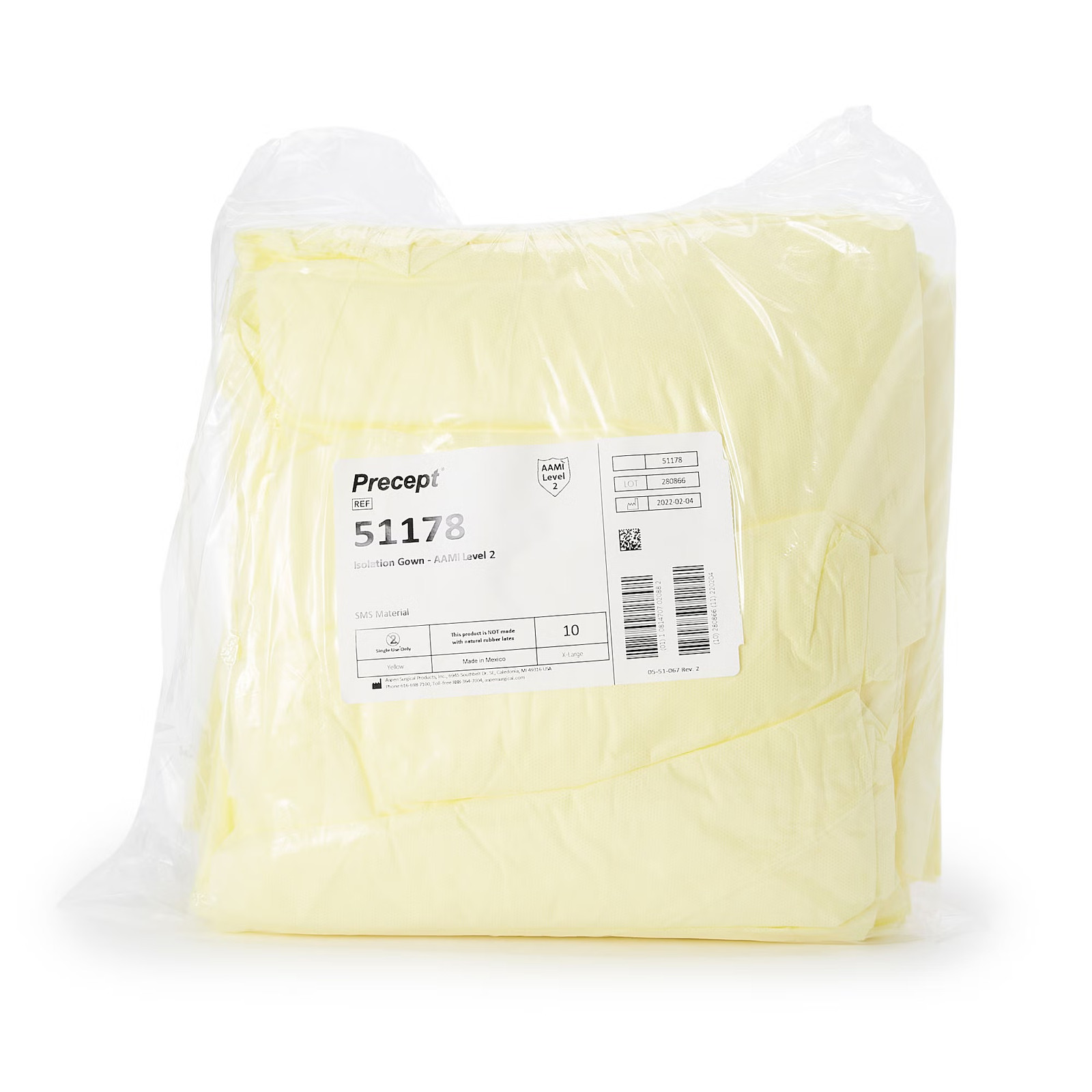 Precept Disposable SMS Protective Procedure Gown Yellow X-Large 100 per Case