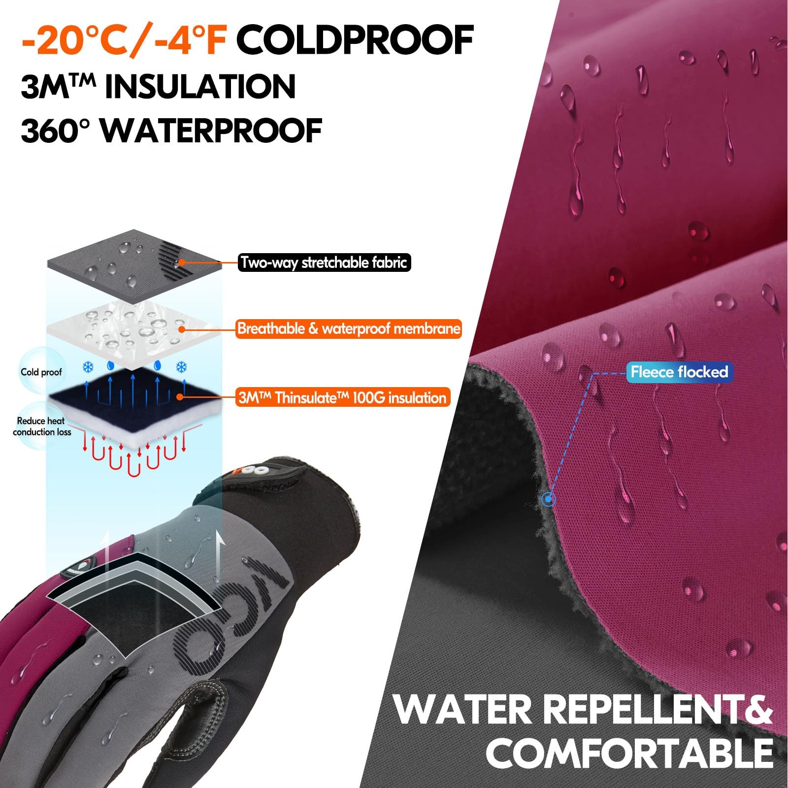 Vgo… -20/-4F Winter Work Gloves For Women Cold Weather Waterproof Work Gloves