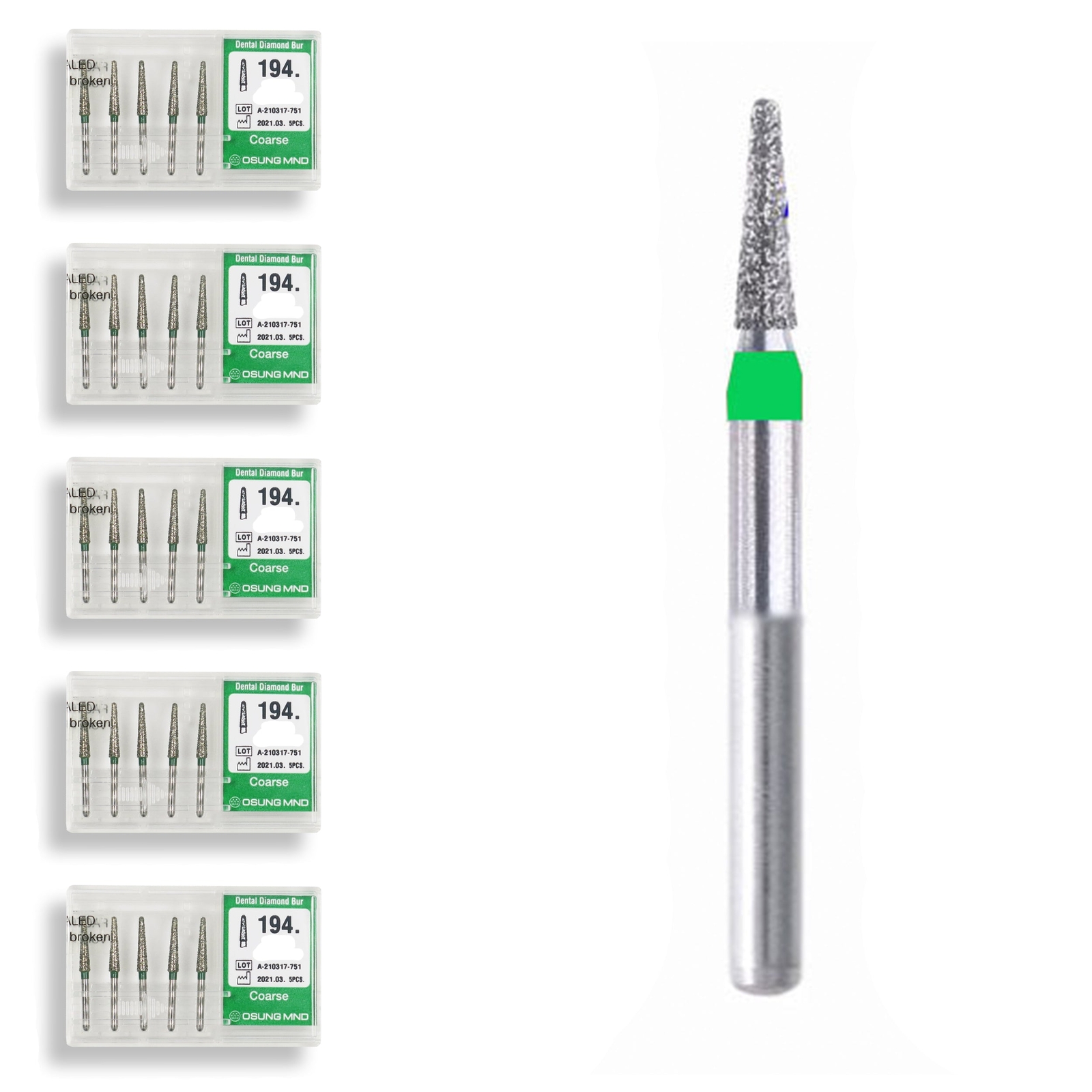 Conical, Dome End 1.8 mm Dia. Coarse Grit Diamond Dental Bur 25 Pcs. 194.18C5