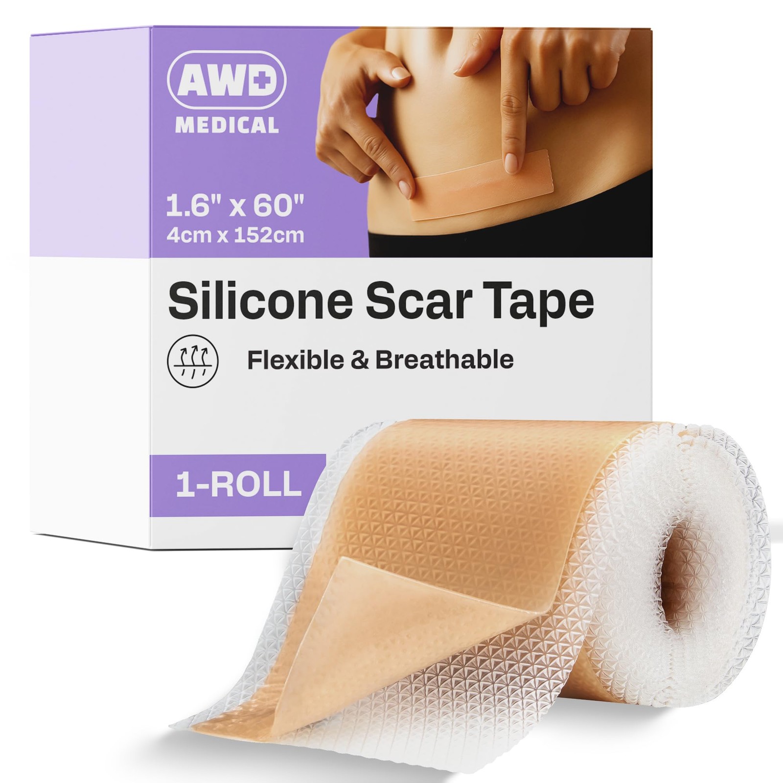 Awd Medical Silicone Scar Tape Medical-Grade 1.6 X 60 Cut-To-Fit For C-Section