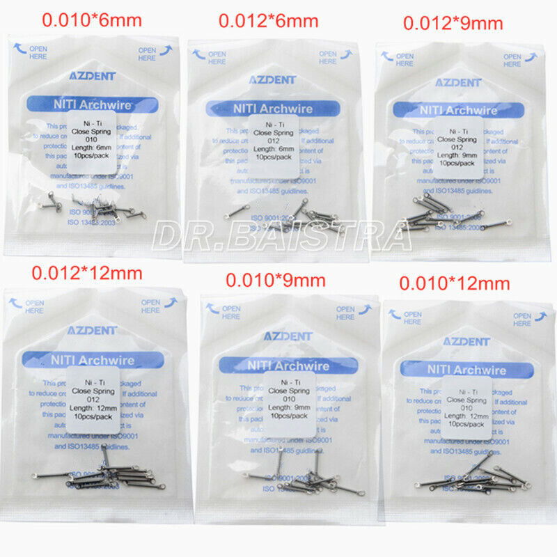 AZDENT Orthodontic Dental Closed Coil Spring 0.010″ 0.012″ 10pcs/Pack 6/9/12mm