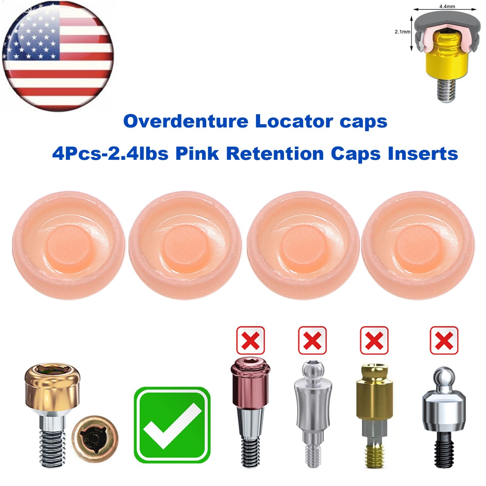 US Dental Overdenture Locator Core Tool Strong Retention Caps 1.2/2.4lbs Inserts