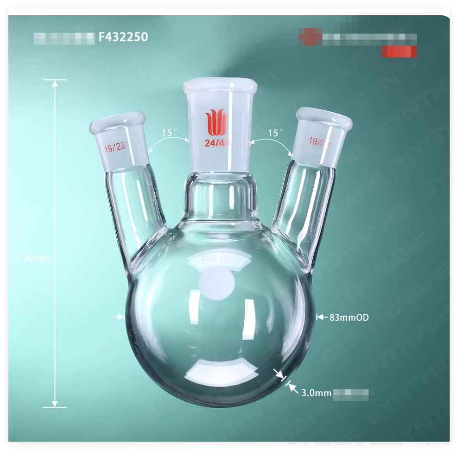 Synthware 3 WAY NECK-FLASK round flask 250ml main joint side 14/20 19/22 24/40