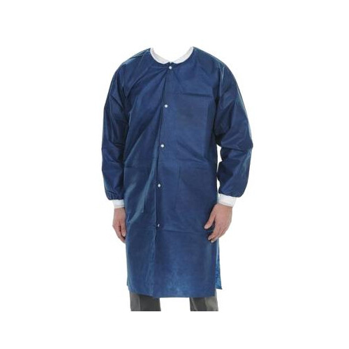 ValuMax 3660NBM Extra-Safe Lab Coats Navy Blue Medium SMS Fabric 10/Pk