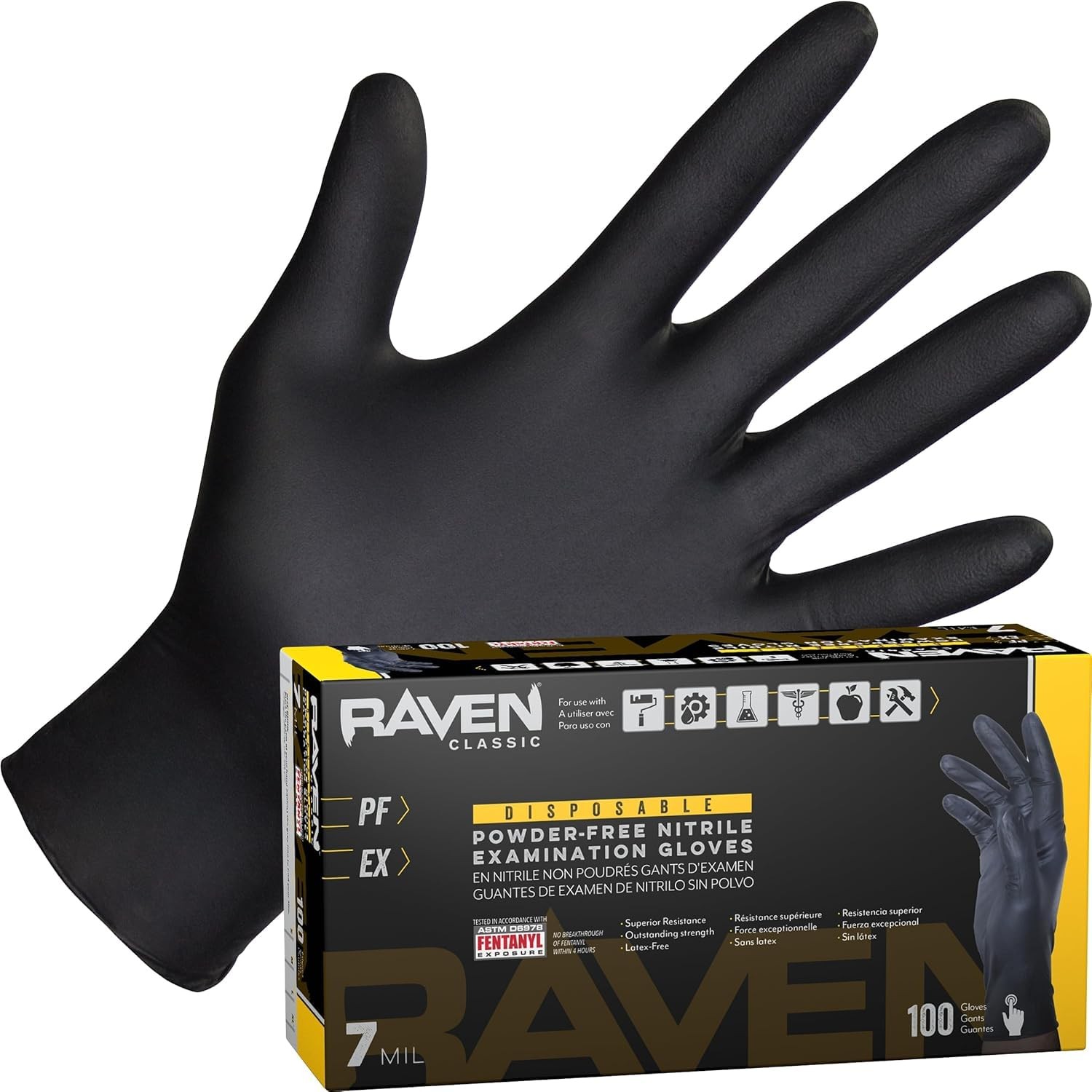 Safety 66519 Raven Powder-Free Nitrile Disposable Glove, X-Large, 7 mil Thick…