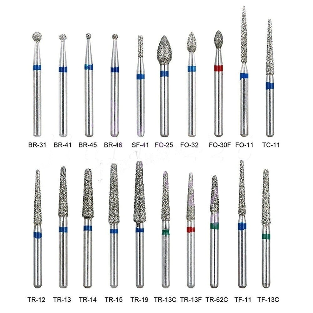 100 Types FG Diamond Burs For High Speed Handpiece Friction Grip 50pcs Dental