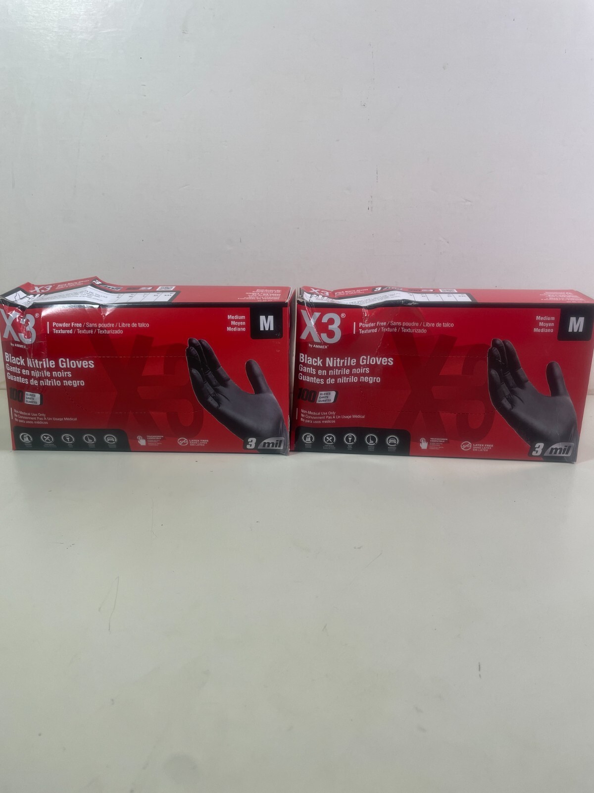 X3 Black Nitrile Gloves Industrial Disposable 3 Mil Latex Free Size M (2x 100pk)
