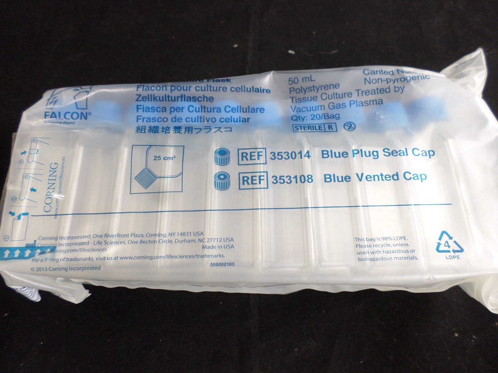CORNING FALCON 5cm² Rectangular Canted Neck Cell Culture Flask 353014 (160/cs)