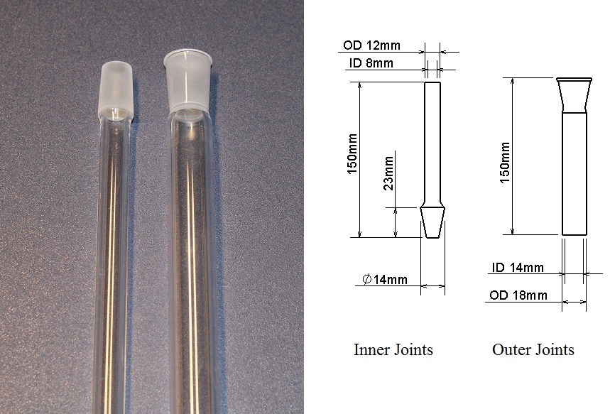 Fused quartz ground joints, type 14/23, Male and Female, 5 pairs, free shipping