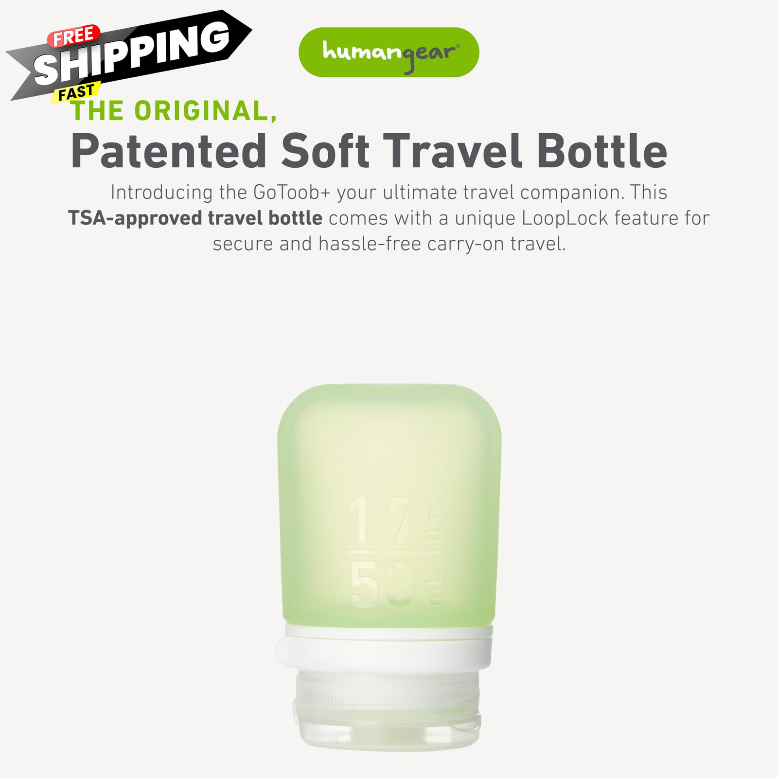 humangear GoToob+ (Small) | Refillable Silicone Travel 1.7 Ounces, Green