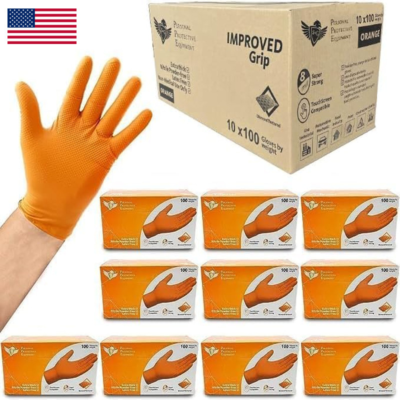 S&G Sg Orange Nitrile Gloves Disposable Latex-Free 8Mil Thick Heavy Duty