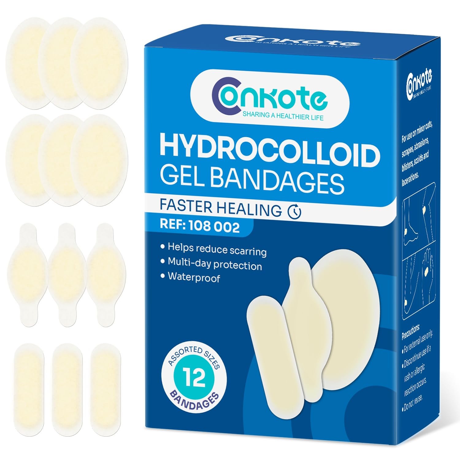 Conkote Hydrocolloid Bandages Blister Cushion 12 Count (Variety), White