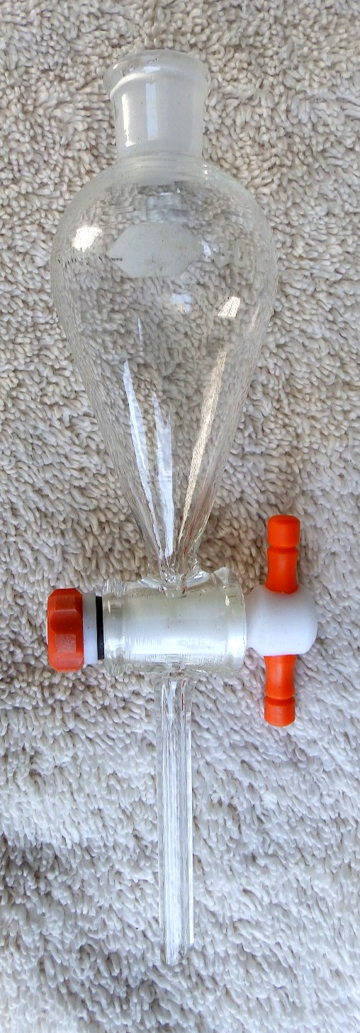 Two Lab Glass Separatory Funnels Telfon Glass Stopcock Ace Glass Inc.
