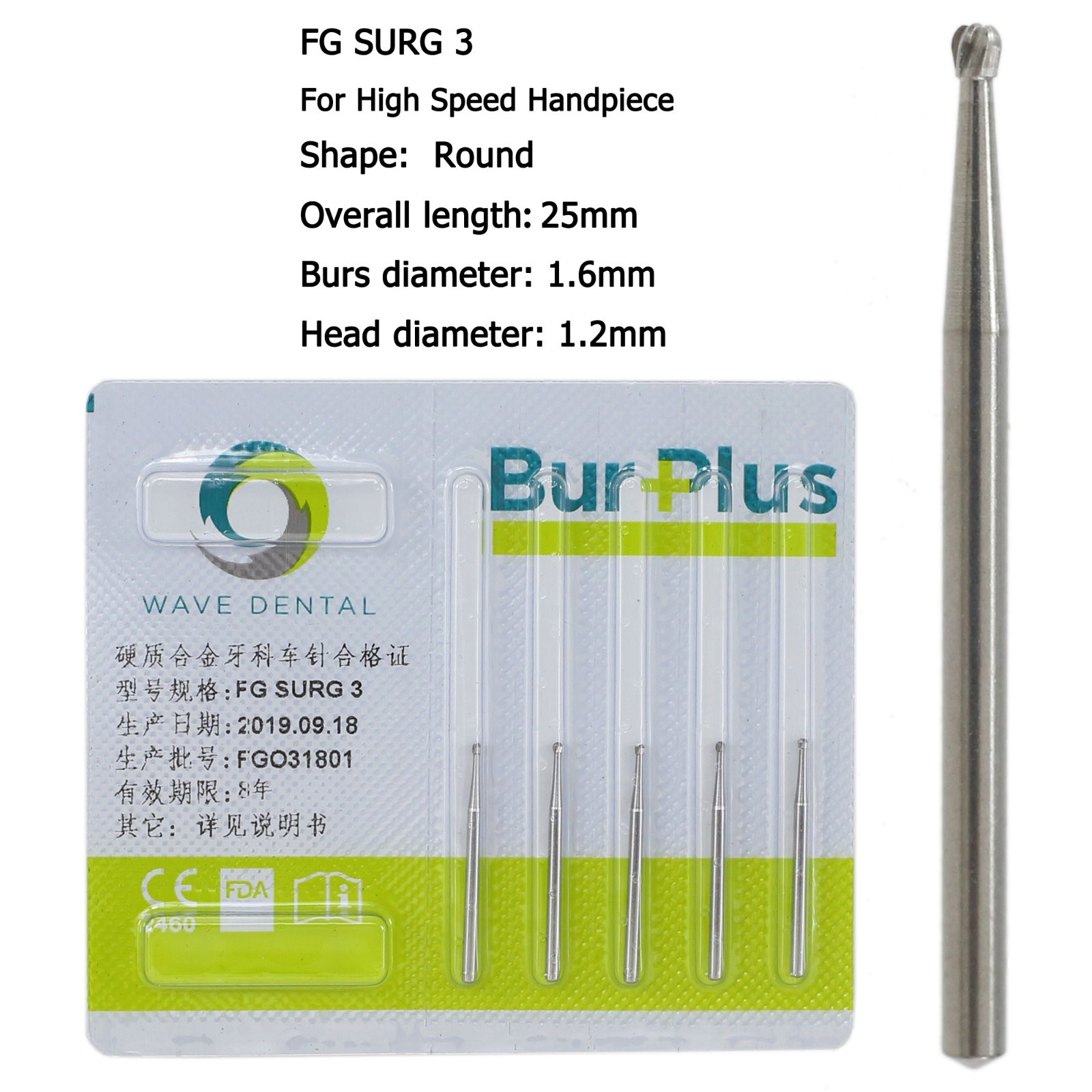 Wave Dental Surgical Round Burs Long Shank High Speed Bur Carbide FG SURG 2 4 6