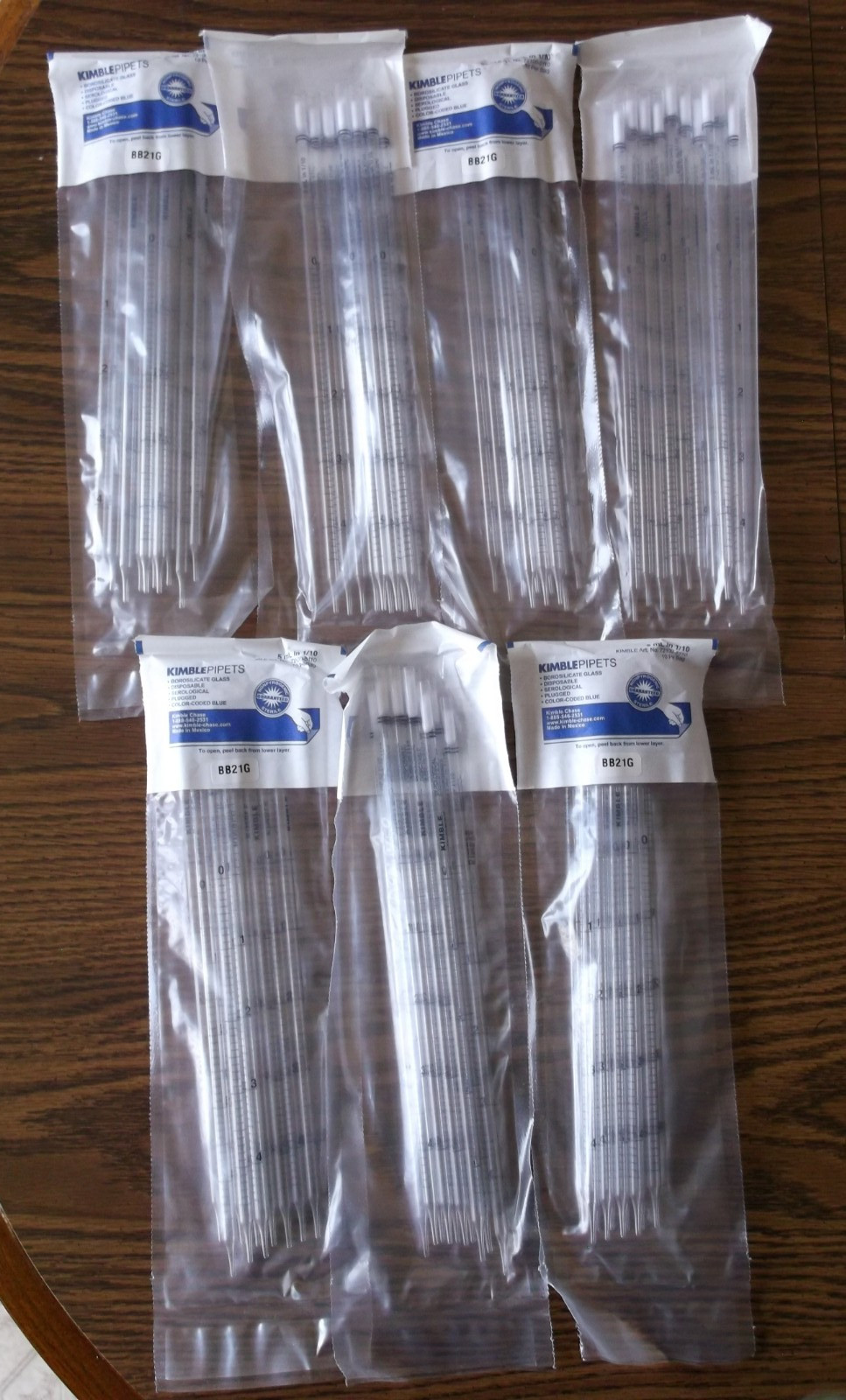 Kimble glass pipets 72100-5110 5 mL 7 bags of 10 each