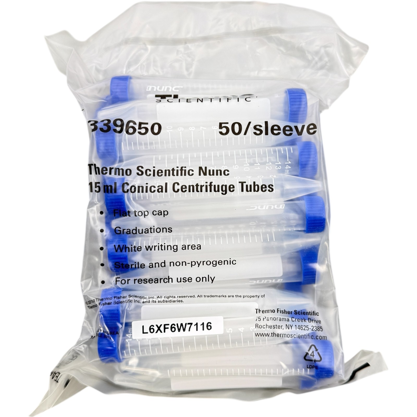 EXPIRED Thermo Scientific 339650 Nunc 15 mL Conical Centrifuge Tubes Case 500 PC