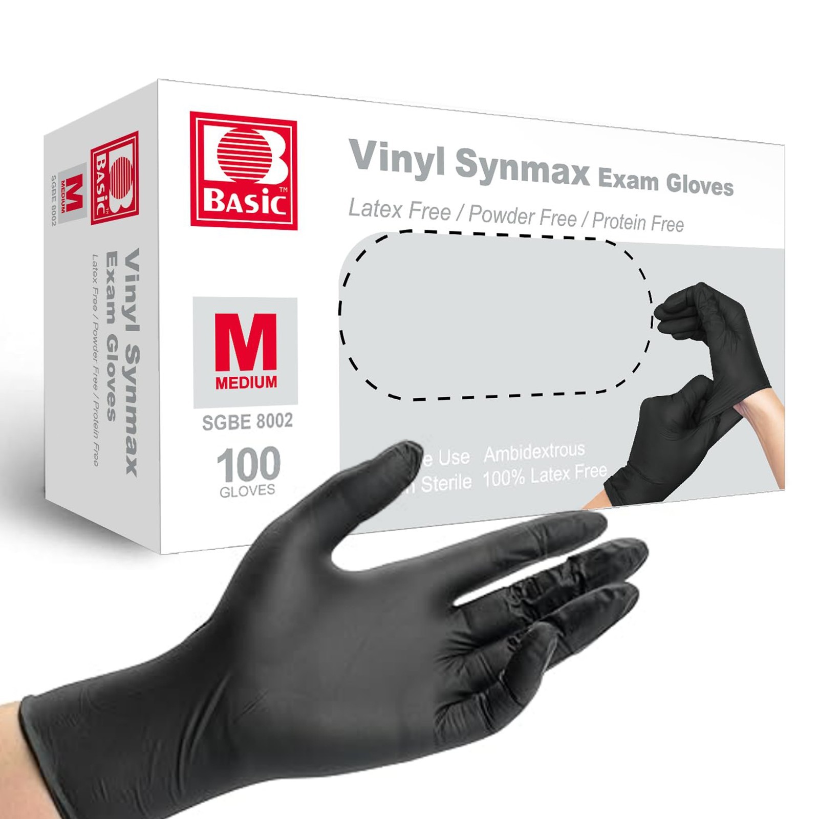 100Pcs Black Vinyl Exam Gloves Latex Free Powder Free Disposable Medium