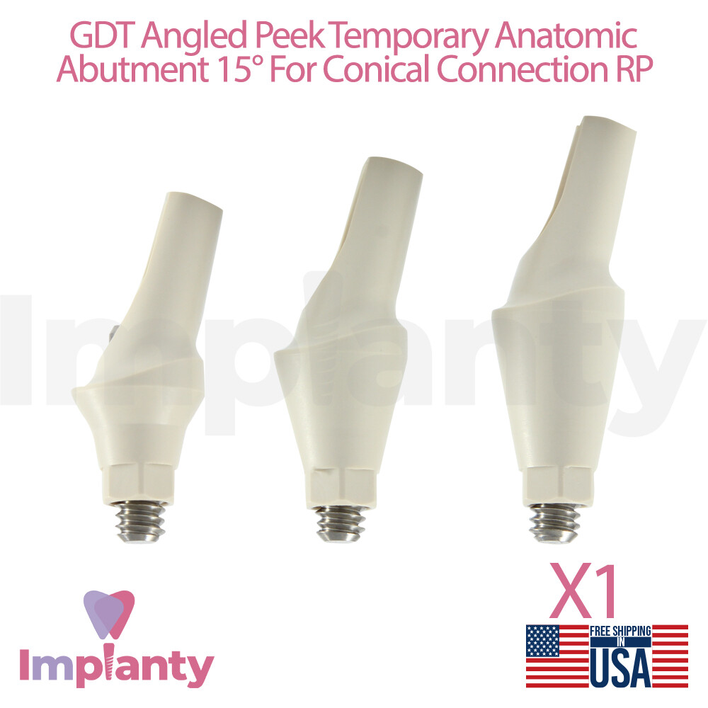 1x GDT Peek Temporary Anatomic Angled Dental Prosthetic 15° RP Conical 2.65mm