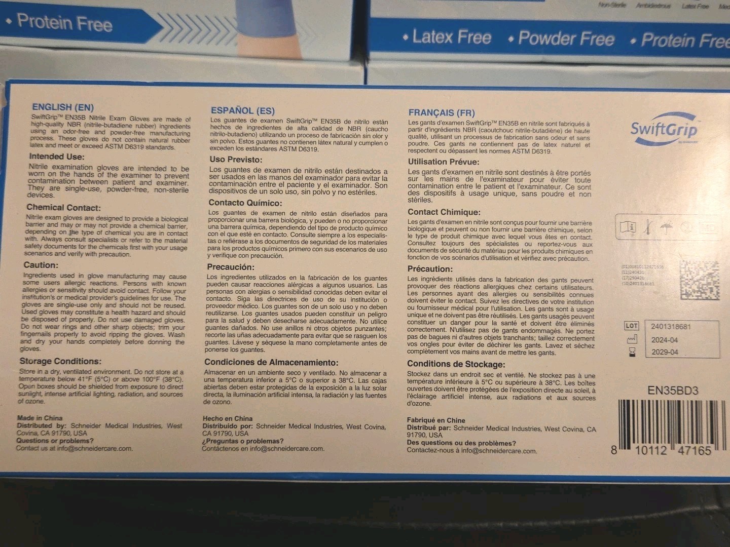 Swiftgrip 500ct (5Boxes of 100ct) Blue Nitrile Exam Gloves Latex Free Size Large