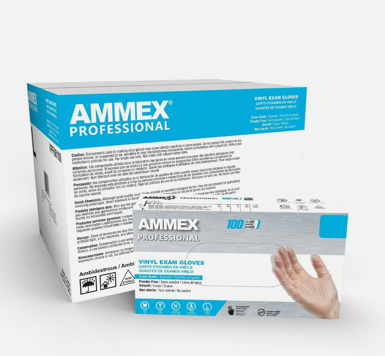 1000 (10 Boxes) AMMEX L Large Professional Vinyl Exam Gloves Latex Powder Free