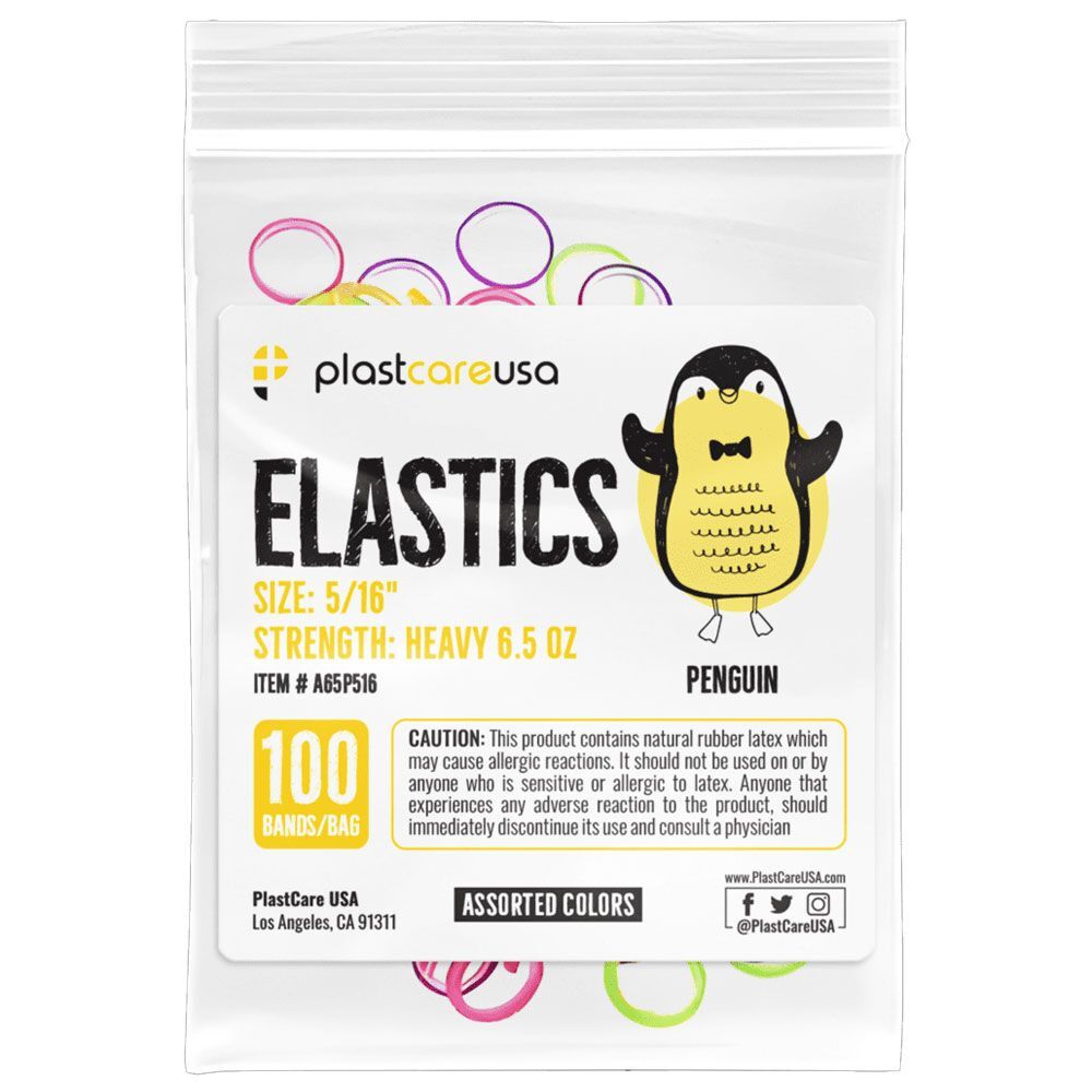 plastcareusa ELASTICS 5/16″ Penguin,Heavy 6.5oz Elastic Bands,Asst Colors,100/Bg