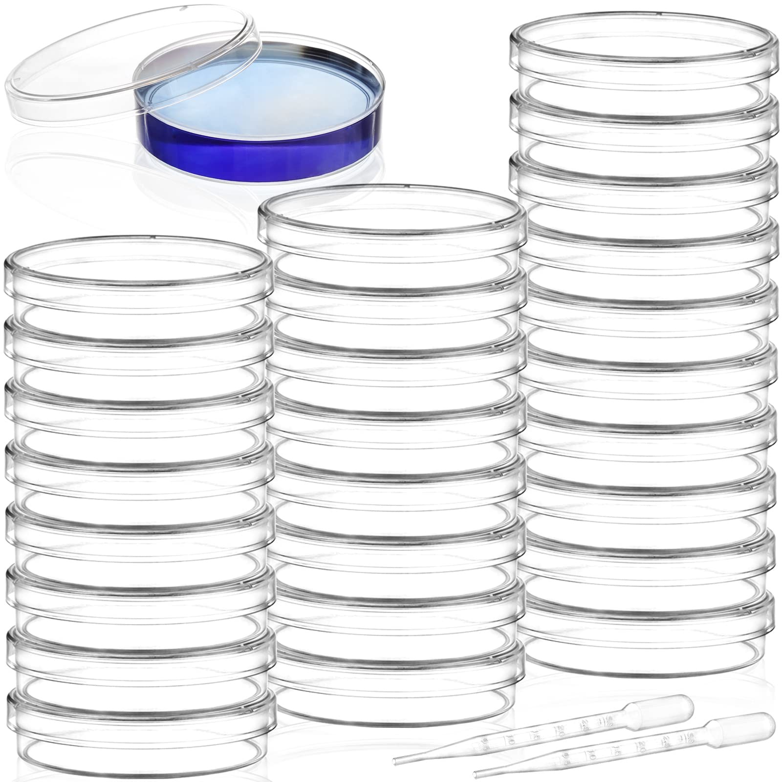 Bekith 100 Pack Plastic Petri Dishes with Lids, 60mm Dia x 15mm Deep Clear