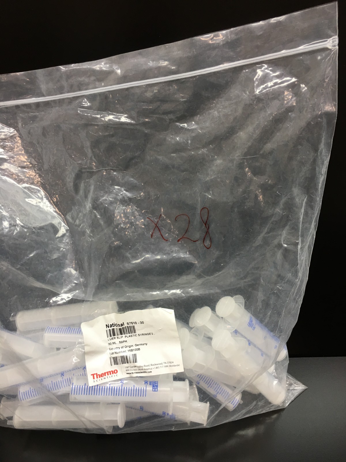 Thermo Scientific REF S7510-30 National Luer Slip Plastic Syringes Lot 28 PCS