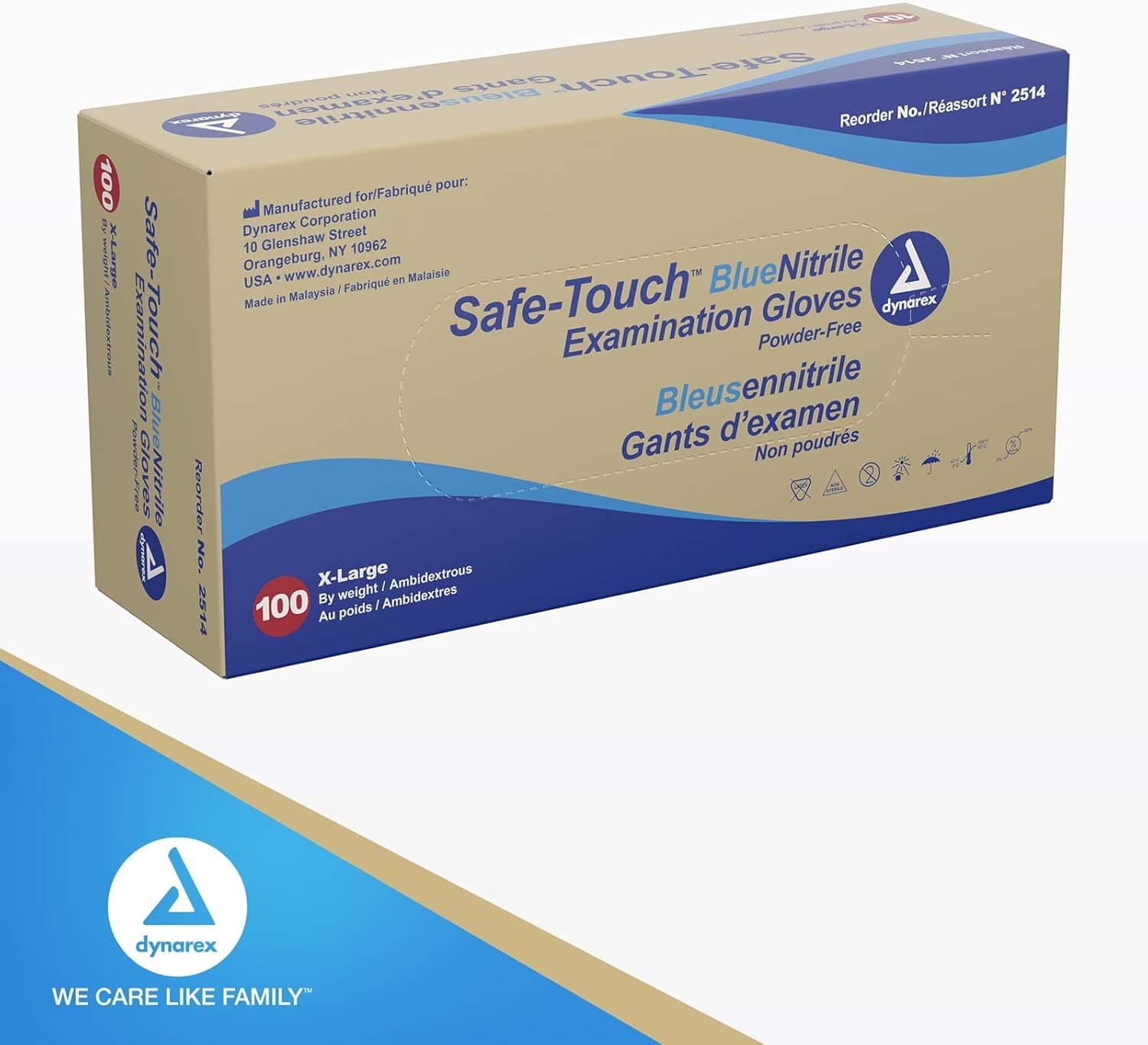 *3 Boxes* Dynarex Safe Touch Blue Nitrile Exam Gloves Powder Free X-Large 100/bx